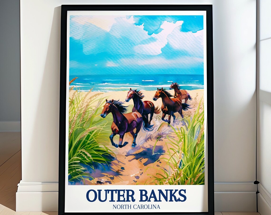 Corolla Wild Horses Travel Poster, Outer Banks