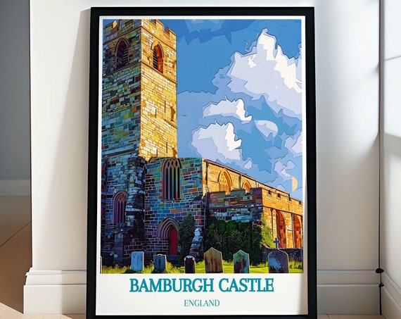 Bamburgh Castle Travel Print St Aidans Church Poster Bamburgh Castle Wall Hanging Bamburgh Castle And St Aidans Church Art Prints