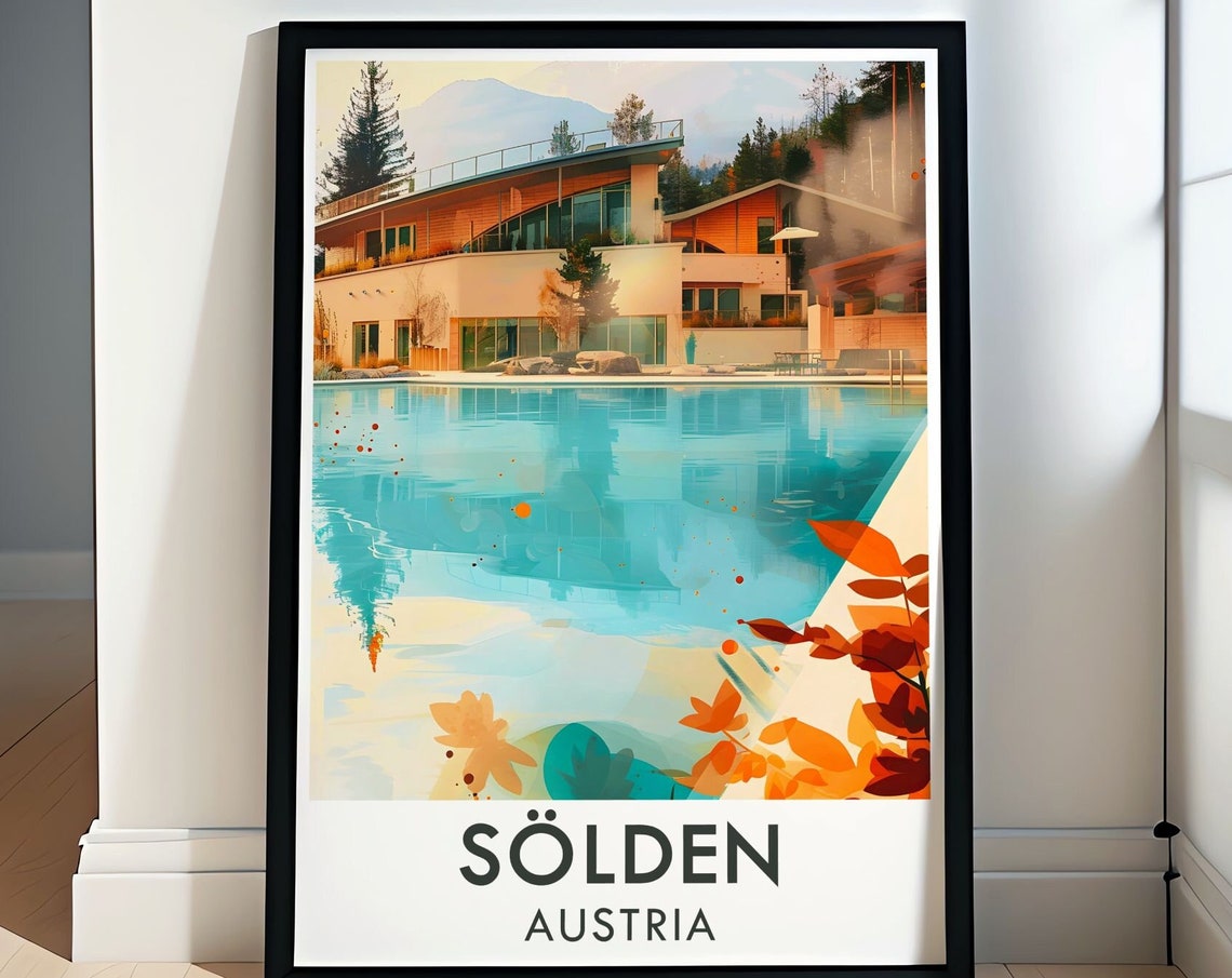 Solden Travel Art Austria Wall Art Snowboarding Poster Solden Travel Print Alpine Adventure Art Aqua Dome Tirol Therme Print