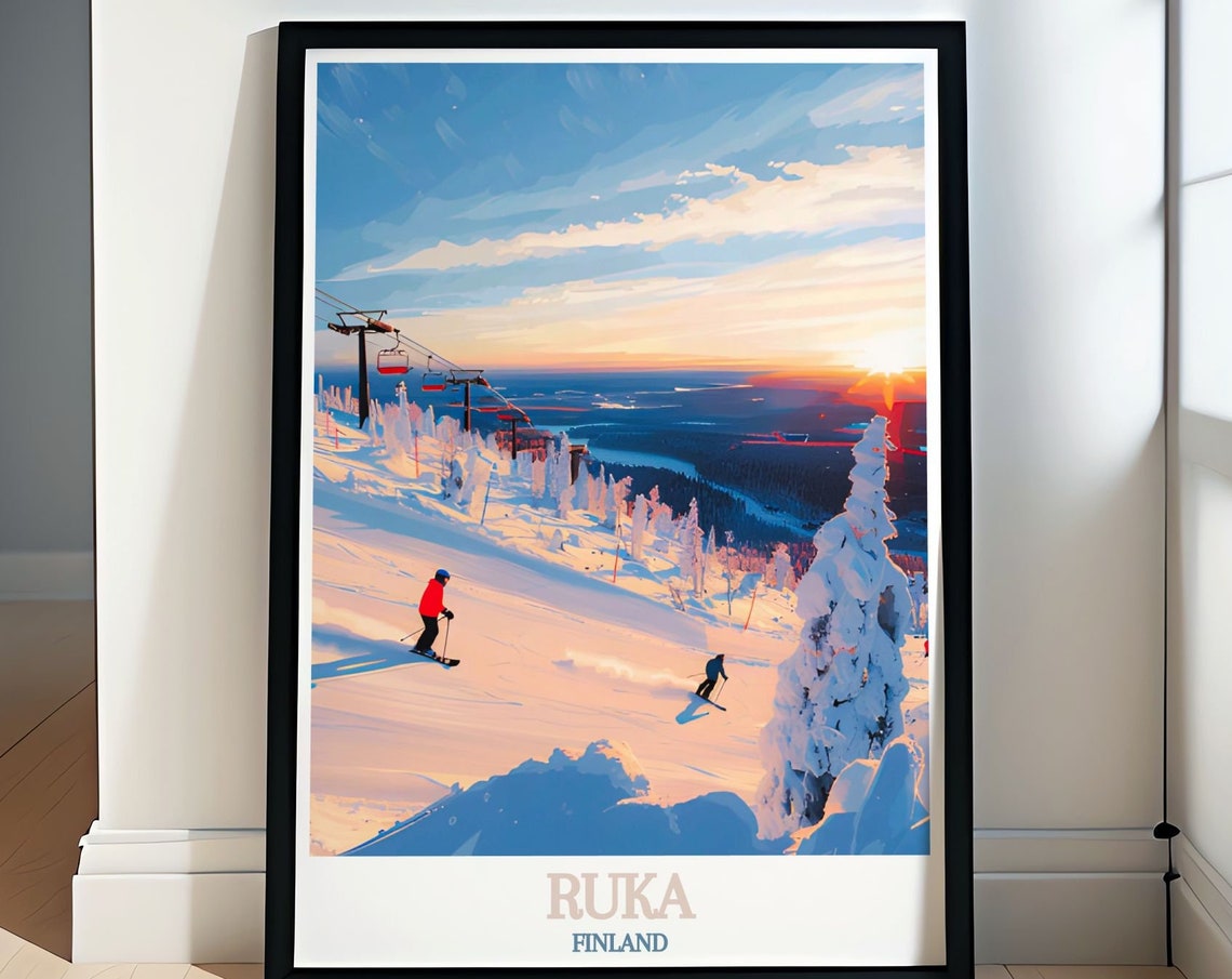 Ruka Finland Travel Print Ruka Ski Slopes Travel Poster Finland Travel Print Ruka Ski Slopes Decor Ruka Finland Ski Resort Poster