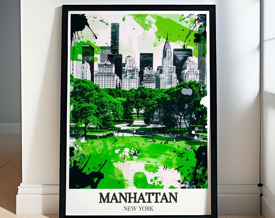 Manhattan New York Central Park Green Splash City Art Poster