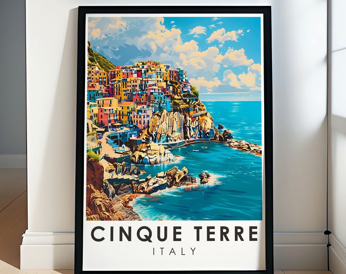 Cinque Terre Italy Colorful Cliffside Fishing Village Travel Poster