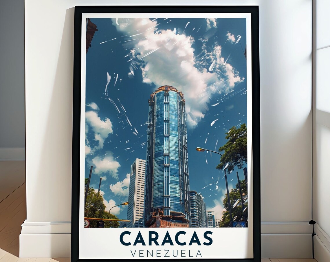 Caracas Parque Central Twin Skyscrapers Blue Sky Travel Poster