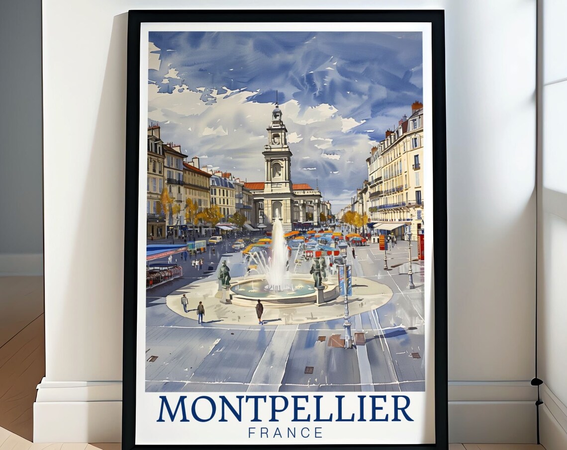 Montpellier France Poster Montpellier France Place De La Comedie Travel Poster Montpellier Wall Art