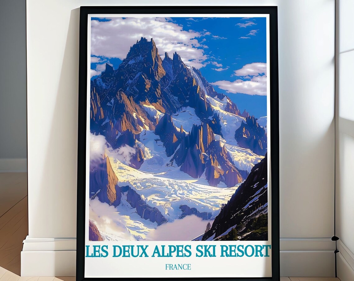 Les Deux Alpes Ski Resort Snowy Mountain Peak France Travel Poster