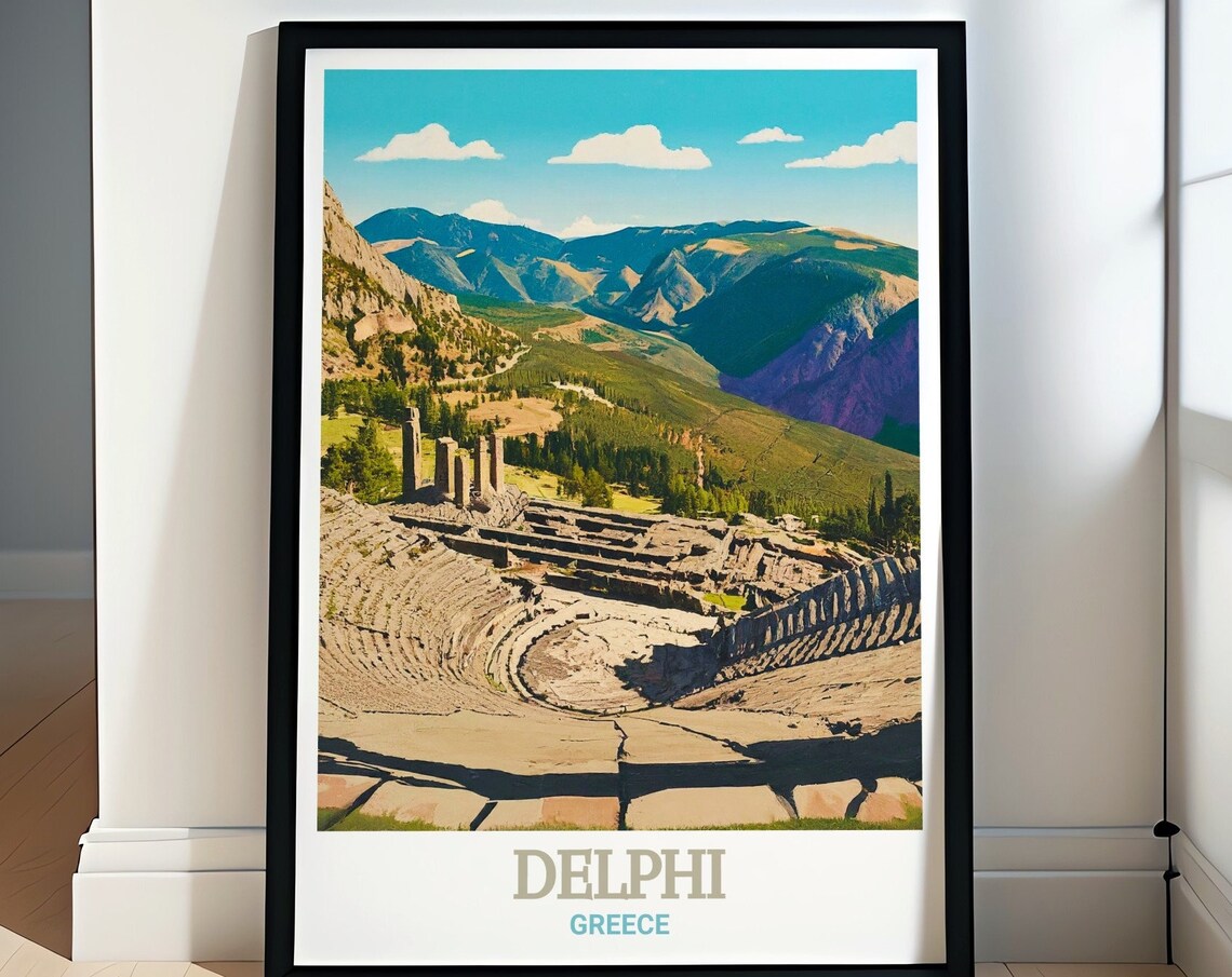 Ancient Theatre Of Delphi Overlooking Greek Mountains Travel Poster