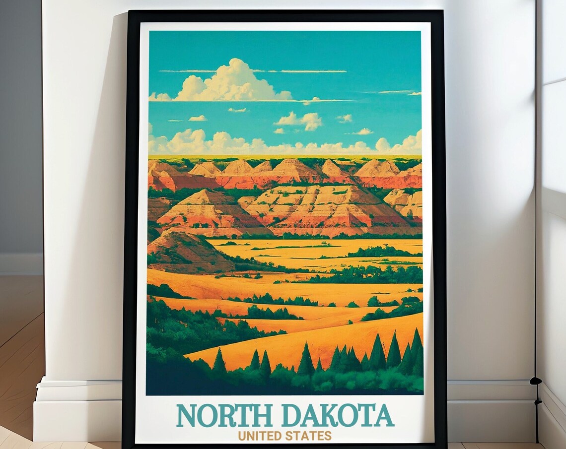 North Dakota Badlands Rolling Hills Theodore Roosevelt Travel Poster