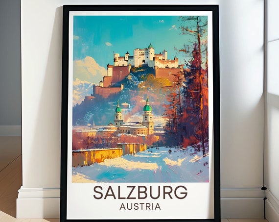 Salzburg Art Salzburg And Zauchensee Skiing Poster Austrian Ski Print Hohensalzburg Fortress Art Hohensalzburg Fortress Art