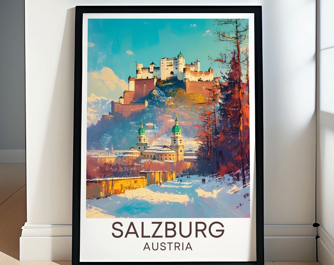 Salzburg Art Salzburg And Zauchensee Skiing Poster Austrian Ski Print Hohensalzburg Fortress Art Hohensalzburg Fortress Art