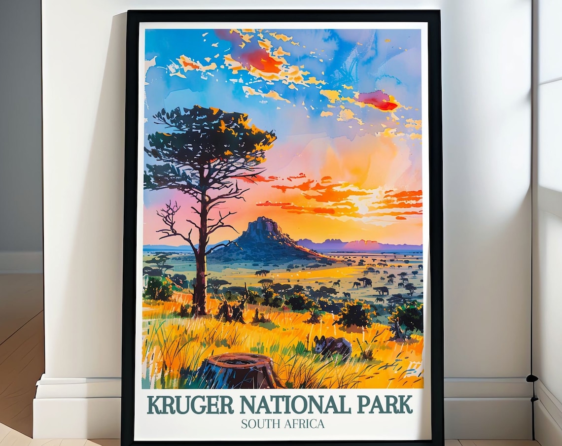 Kruger National Park Sunset Savanna South Africa Travel Poster