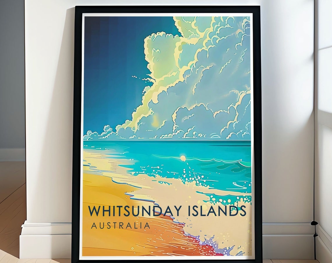 Whitehaven Beach Golden Sand Under Towering Tropical Clouds Poster