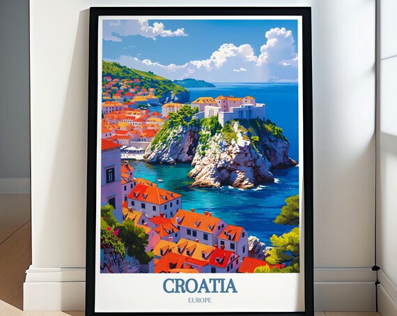 Dubrovnik Croatia Walled Old Town Adriatic Coastline Travel Poster