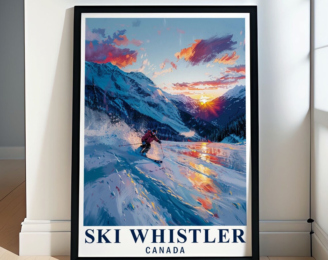 Ski Whistler Sunset Powder Skier Mountain Canada Winter Poster