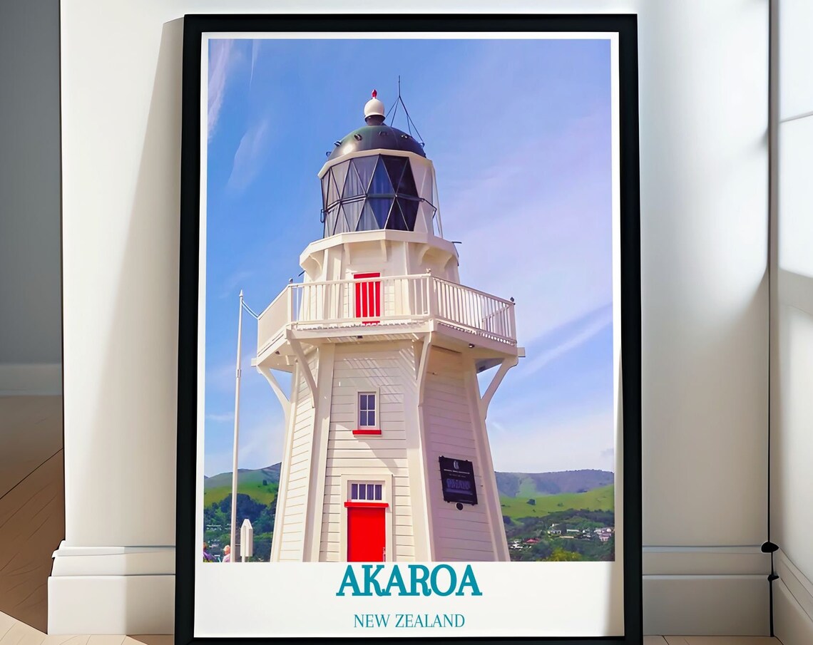 Akaroa New Zealand White Lighthouse Under A Bright Blue Sky Poster