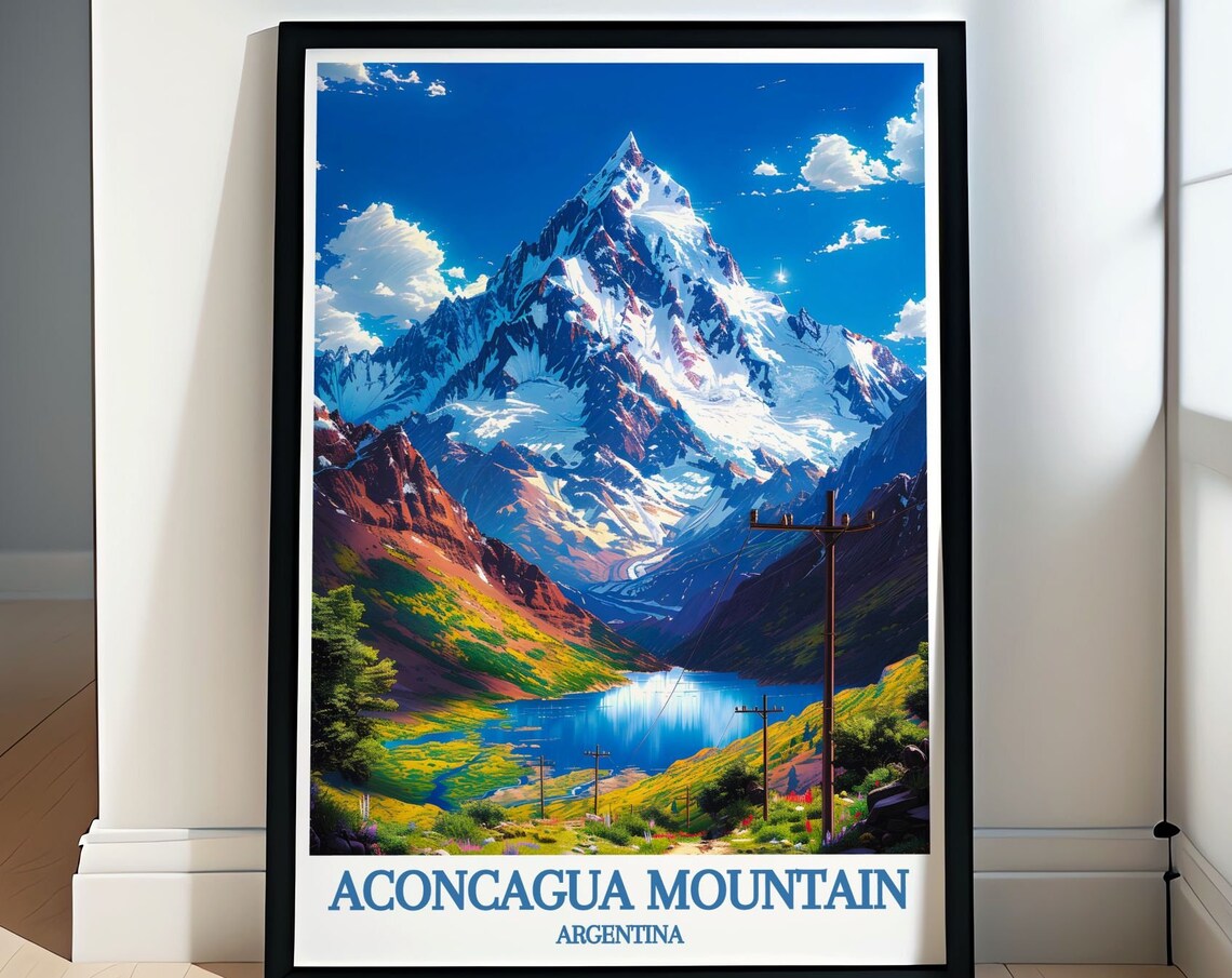 Aconcagua Mountain Argentina Travel Poster Snow Capped Andes Peak
