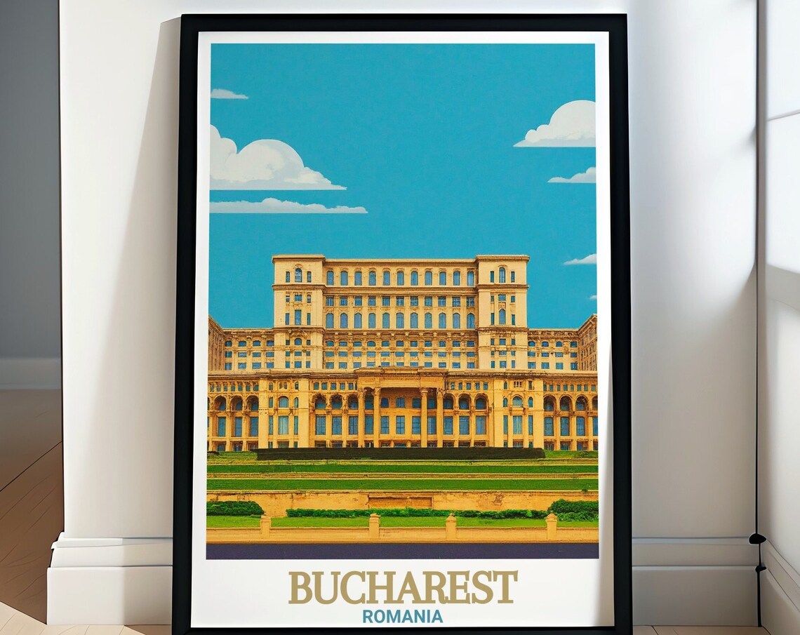 Bucharest Romania Palace of the Parliament Facade Travel Poster