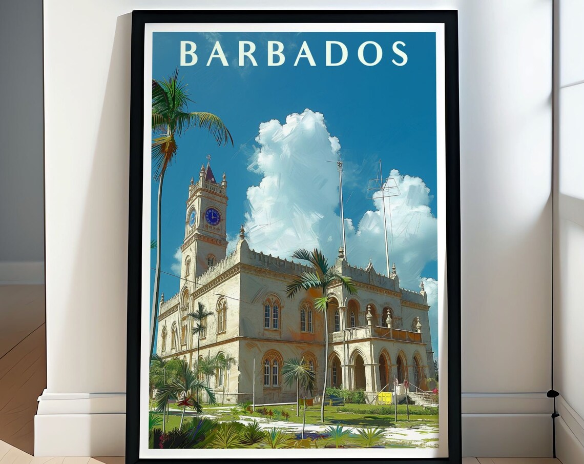 Barbados Parliament Buildings Bridgetown Tropical Travel Poster