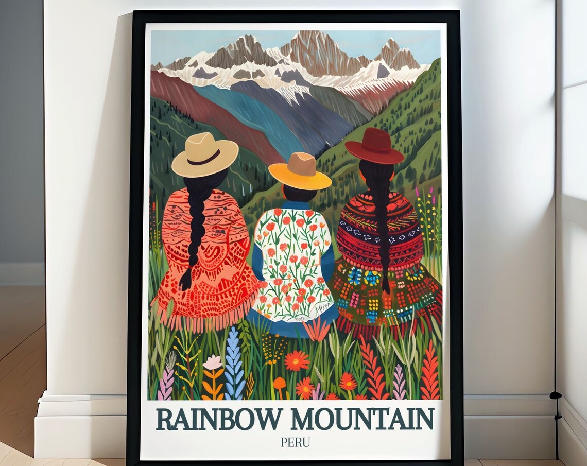 Quechua Women Overlooking Andes Rainbow Mountain Peru Poster