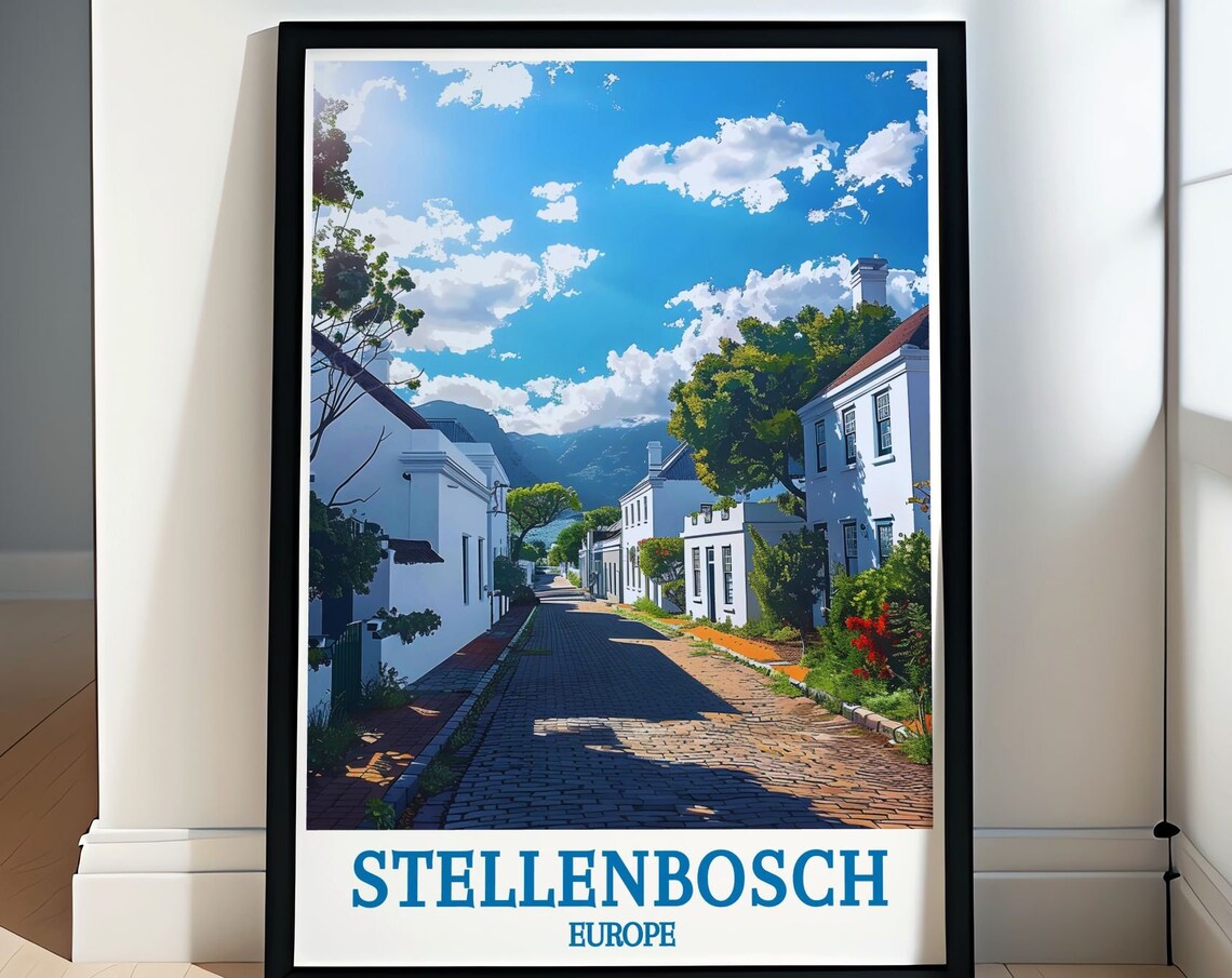 Stellenbosch Historic Cobblestone Street White Cape Homes Poster