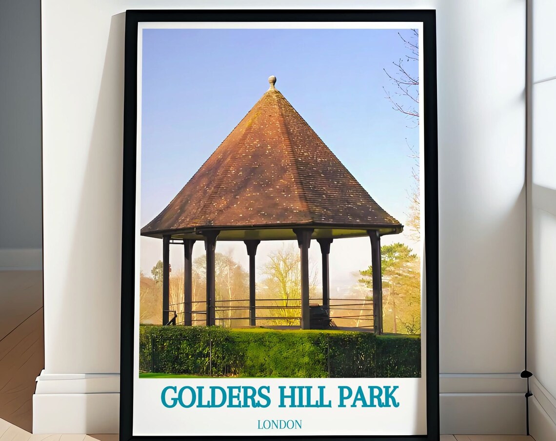 Golders Hill Park London Bandstand Garden Sunny Travel Poster