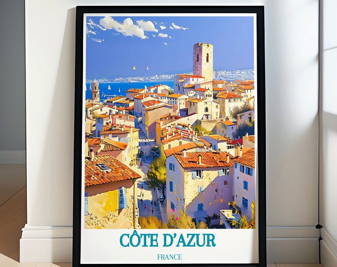 Côte d'Azur France Hilltop Village Church Tower Riviera View Poster