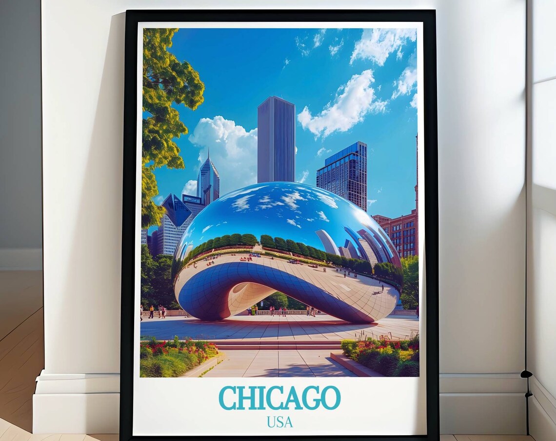 Chicago Cloud Gate The Bean Millennium Park USA Travel Poster