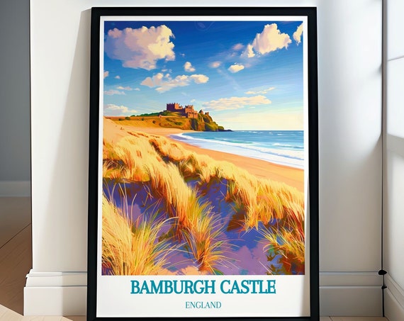 Bamburgh Castle Travel Print Bamburgh Dunes Prints The Bamburgh Dunes Art Bamburgh Castle Gift Ideas