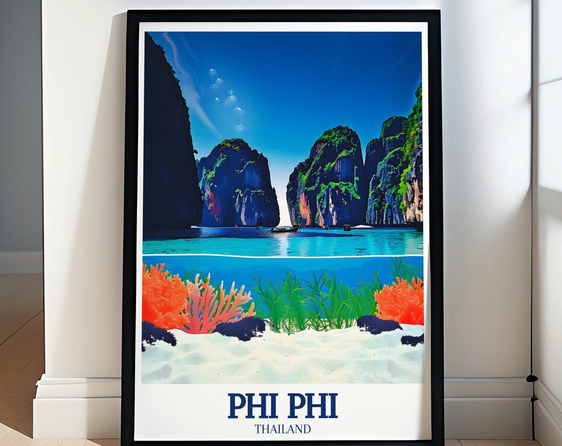 Phi Phi Thailand Limestone Karsts and Coral Reef Split View Poster