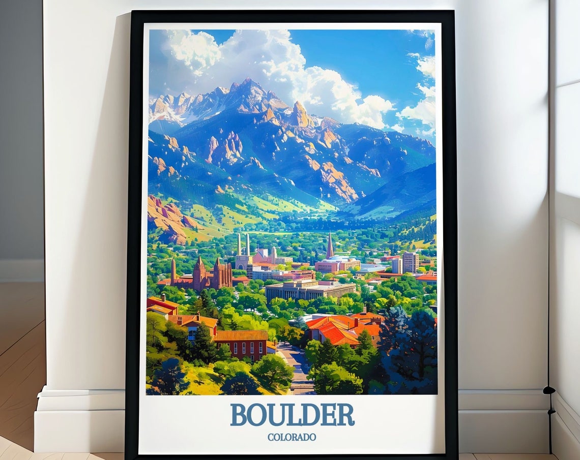 Boulder Colorado Cityscape With The Flatirons Mountain Backdrop Poster