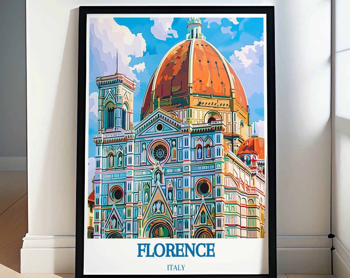 Florence Duomo Red Dome Colorful Italy Cathedral Art Travel Poster
