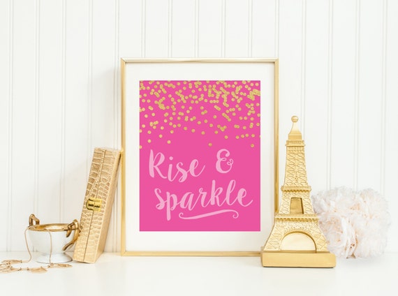 Rise And Sparkle Nursery Art Print, Pink Gold Decor