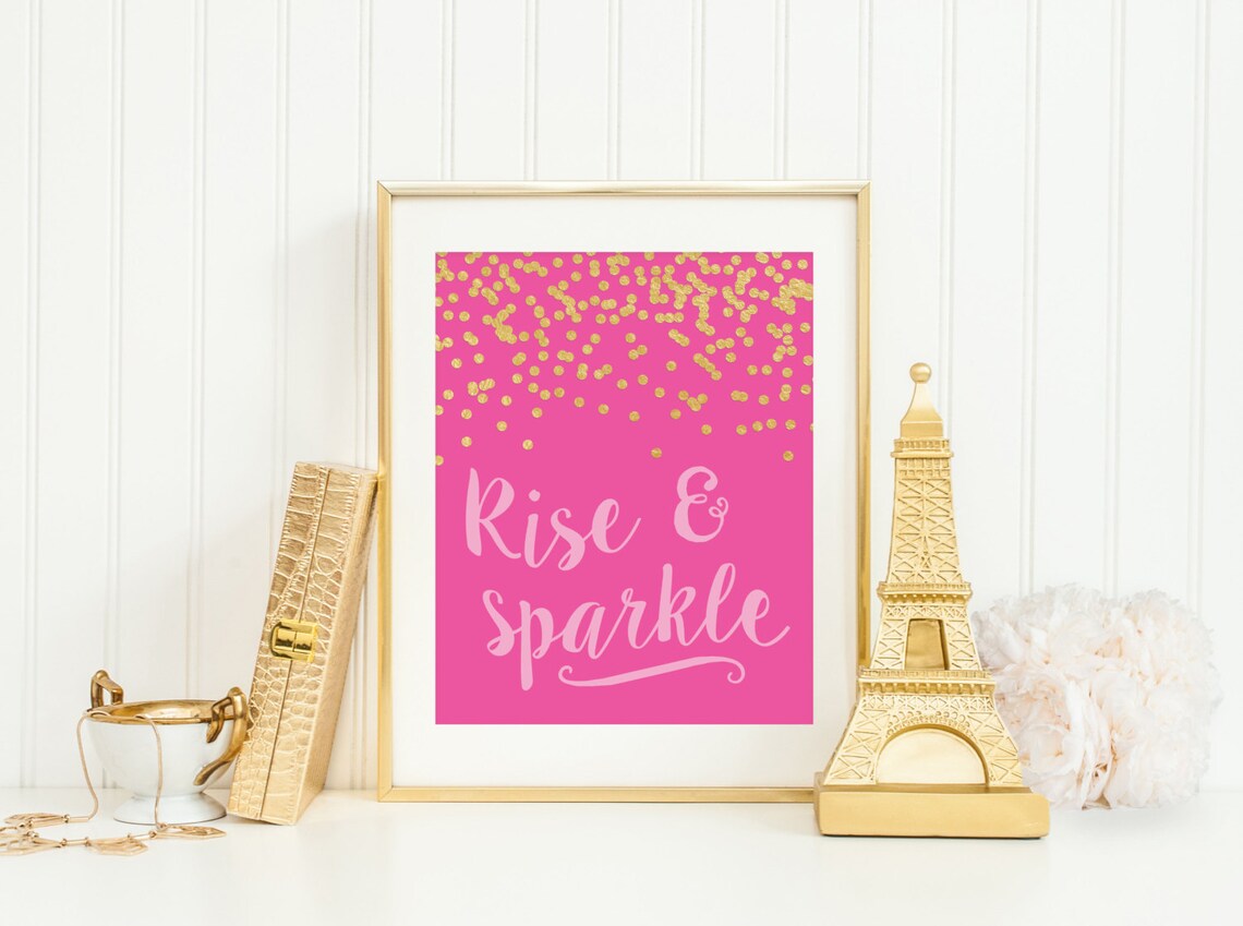 Rise And Sparkle Nursery Art Print, Pink Gold Decor