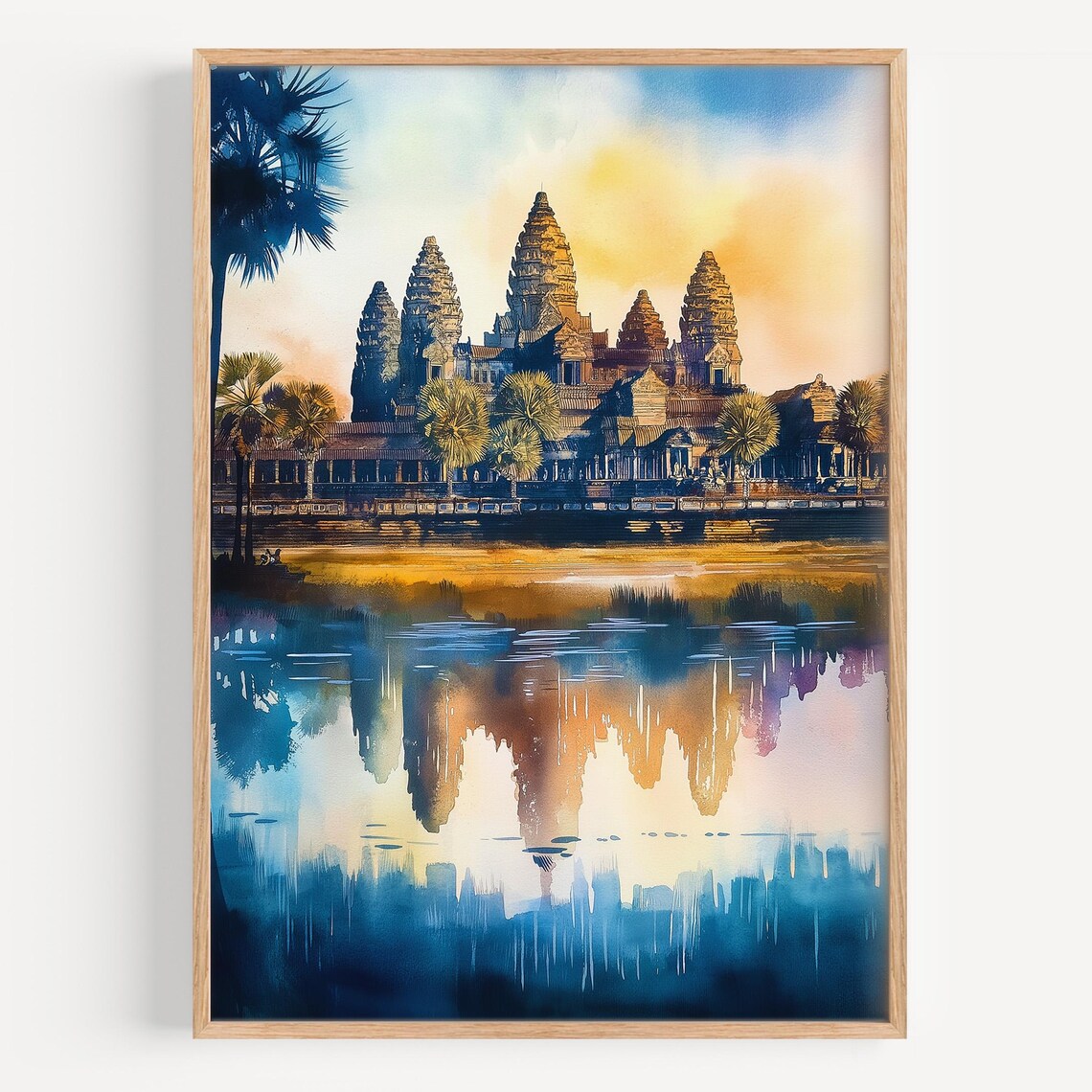Angkor Wat Watercolor Travel Poster, Cambodia