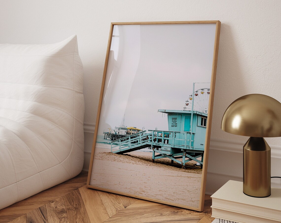 Santa Monica Pier Ferris Wheel Beach Photography Coastal Poster