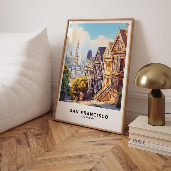 San Francisco Painted Ladies Sunset Victorian Street City Poster