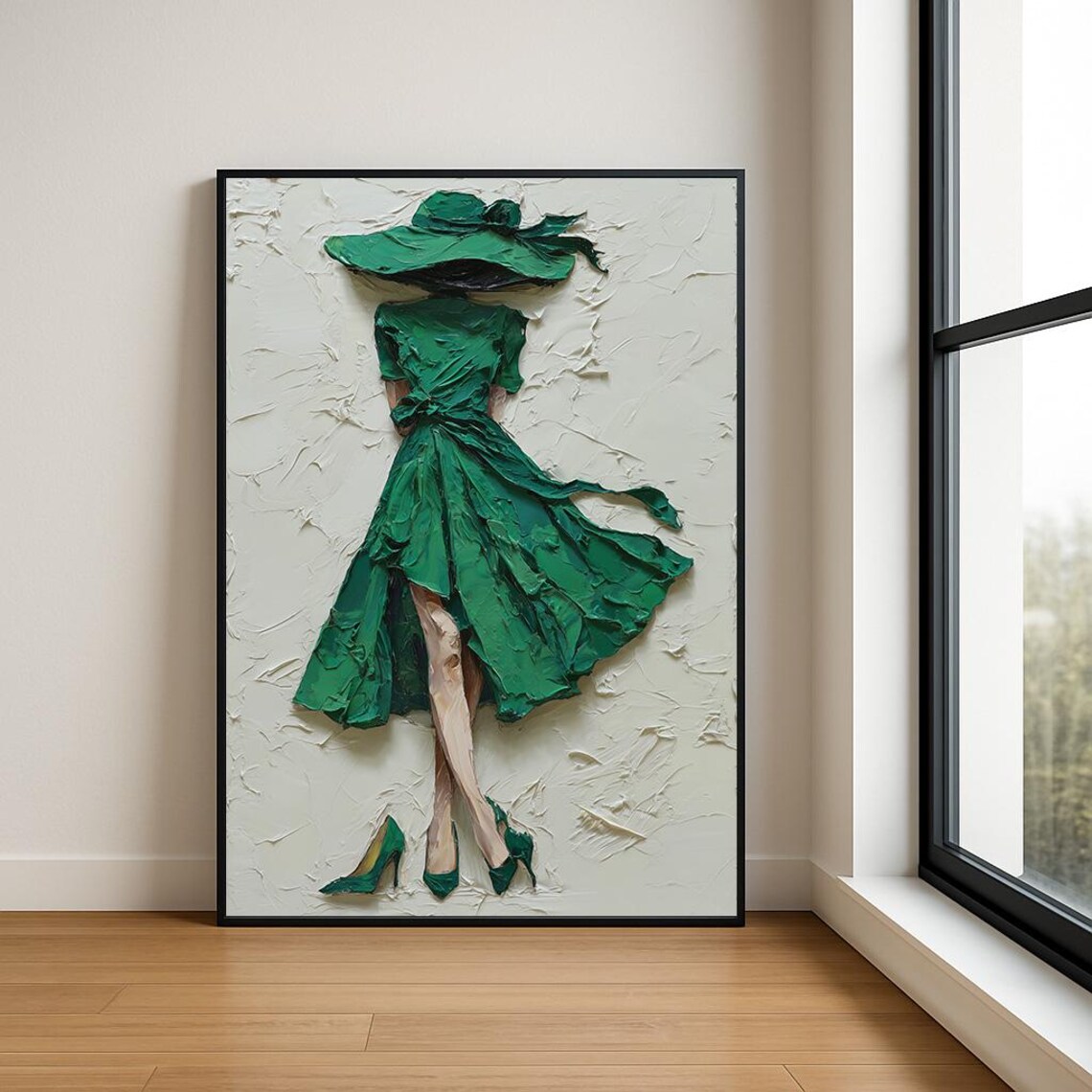 Emerald Green Lady in Dress Fashion Oil Painting Statement Poster