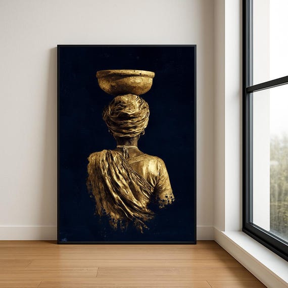 Traditional South Asian Woman Wall Oil Painting Luxury Textured Village Lady Decor