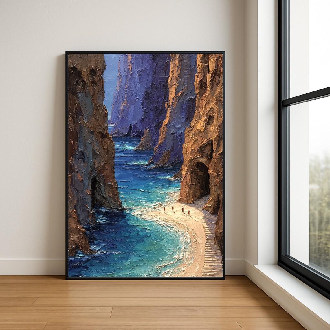 Turquoise Hidden Cove Beach Impasto Oil Painting Seascape Poster