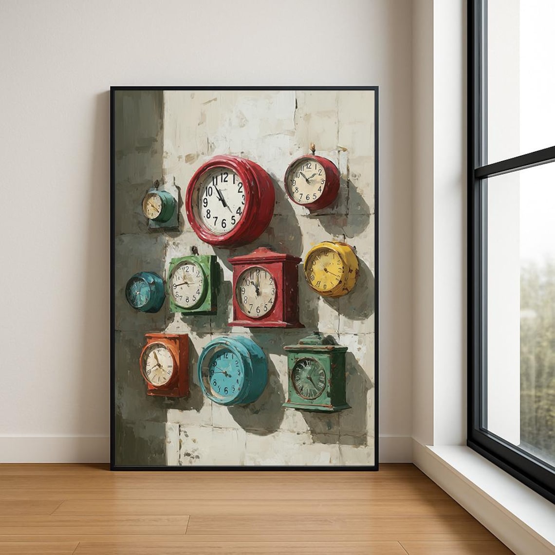 Vintage Clock Wall Collection Red Teal Green Retro Time Poster