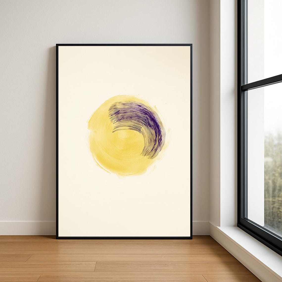 Golden Yellow Circle Purple Brushstroke Minimalist Abstract Poster