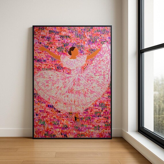 Elegant Dancing Lady Art Print Colorful Modern Dance Wall Decor