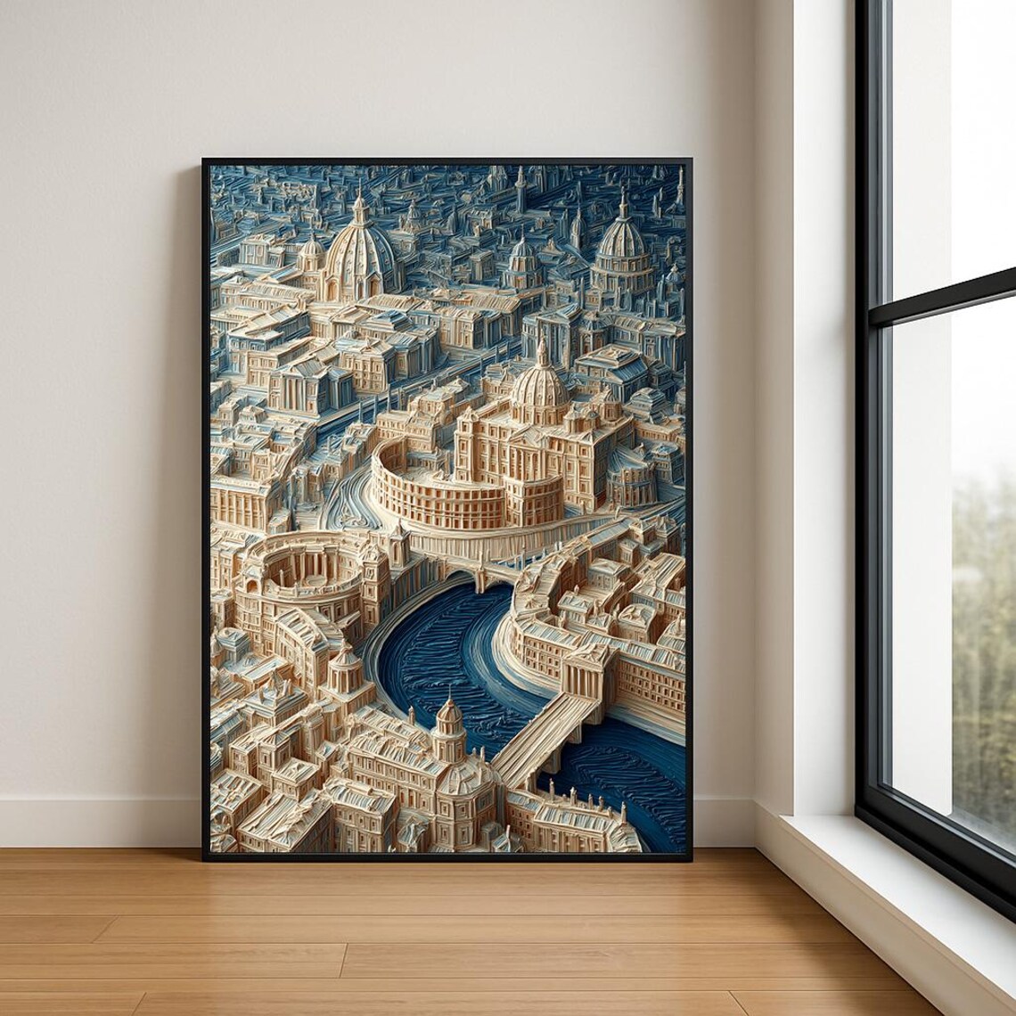 Rome Italy Vatican Dome City Aerial Gold Relief Textured Art Poster