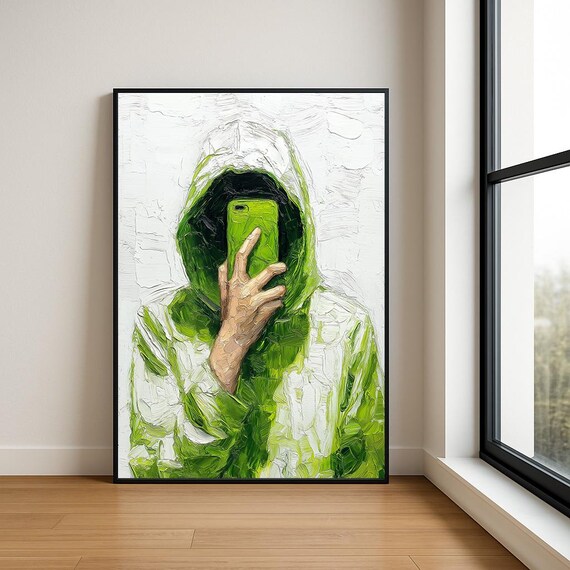 Hoodie Selfie Wall Art Print Modern Textured Oil Painting