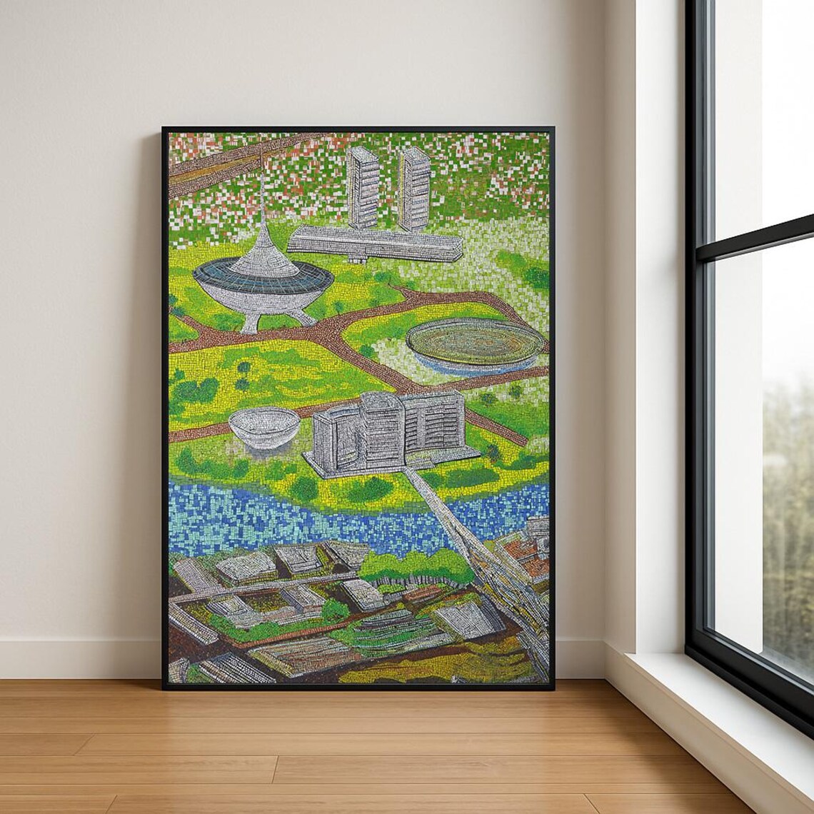 Brasilia Brazil Modernist Landmarks Colorful Mosaic Art Poster
