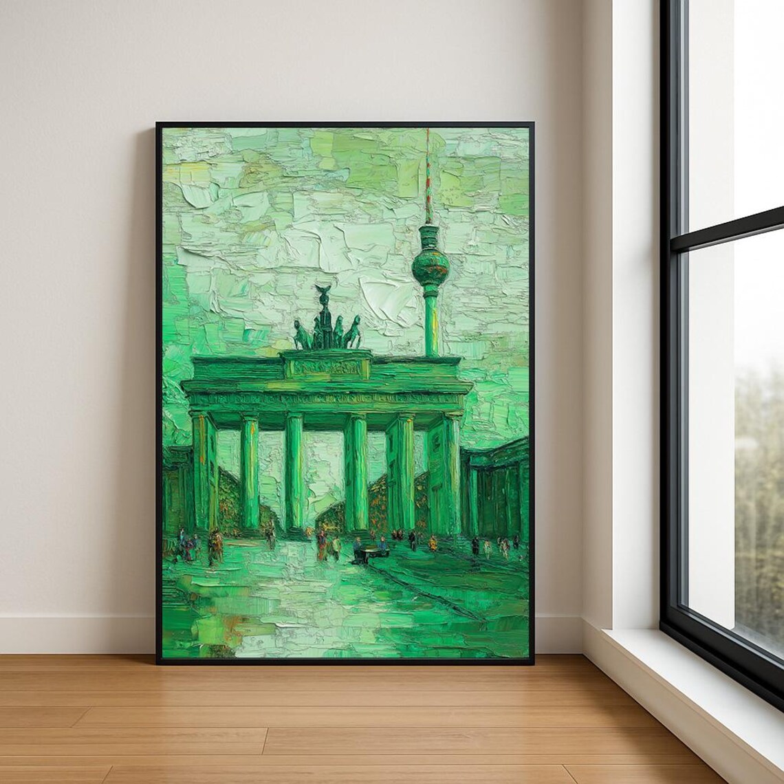 Berlin Brandenburg Gate TV Tower Green Impasto Oil Painting Poster