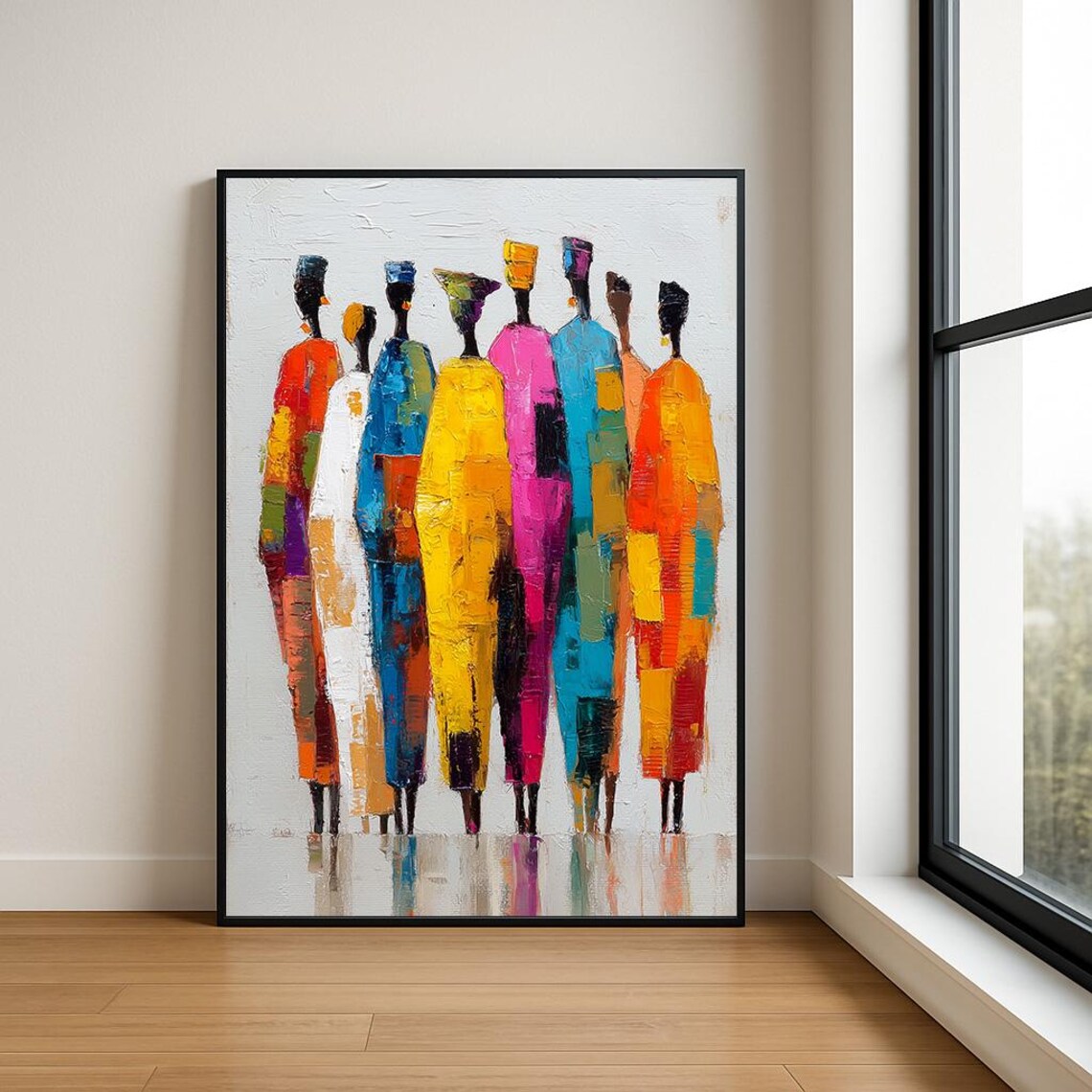 African Women in Colorful Robes Textured Abstract Art Poster