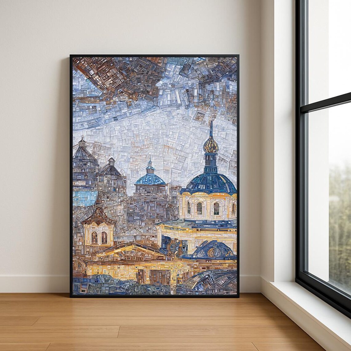 Blue Gold Mosaic Domed City Skyline European Landmark Poster