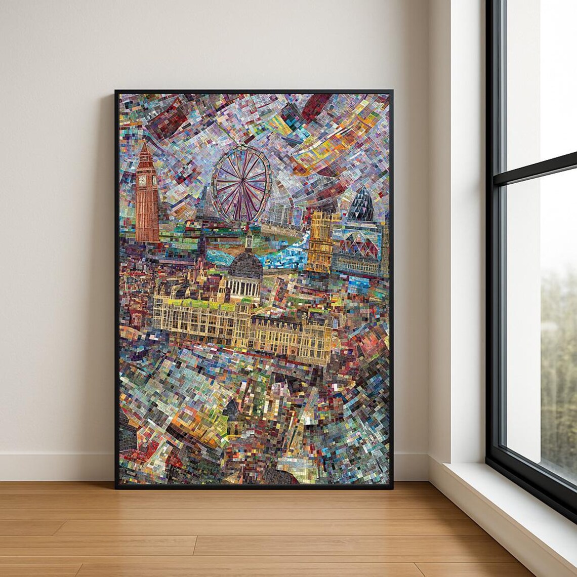 London Landmarks Mosaic Collage Big Ben London Eye Skyline Poster