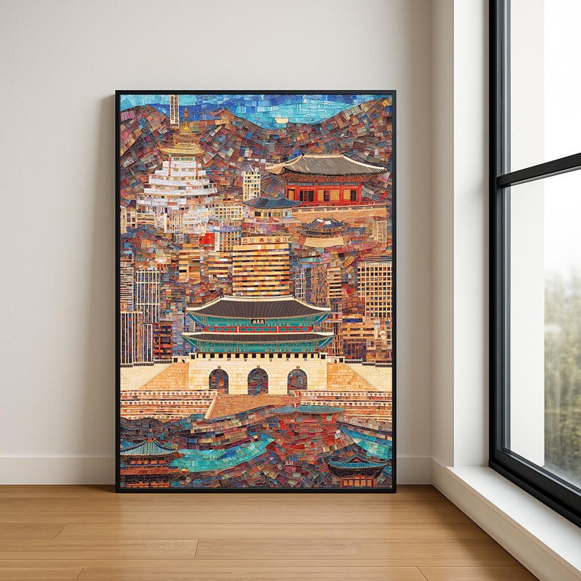 Seoul Mosaic Collage of Gyeongbokgung Palace Gate Art Poster