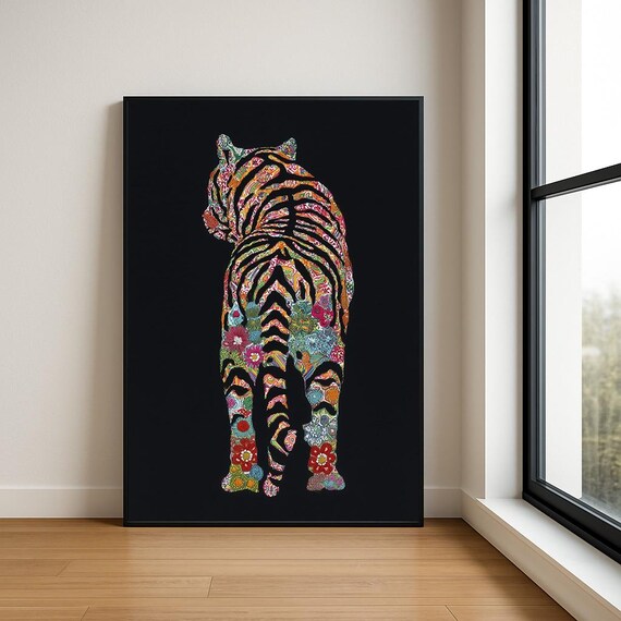 Colourful Embroidered Animal Wall Art Boho Illustration Print Vibrant Textile Style Home Decor